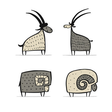 Goats and rams collection for your design