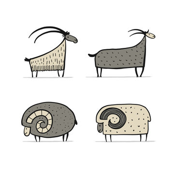 Goats and rams collection for your design