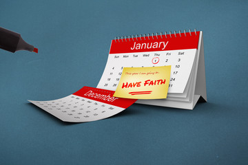 Composite image of new years resolutions on january calendar