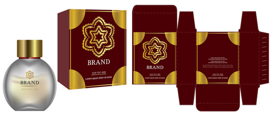 Packaging design, Label on cosmetic container with gold luxury box template and mockup box. illustration vector.	