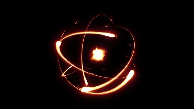 Fire atom circle magic shining rotation around on black background