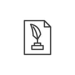 Feather pen file outline icon. linear style sign for mobile concept and web design. Write line vector icon. Symbol, logo illustration. Pixel perfect vector graphics