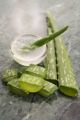 aloe vera juice with fresh leaves