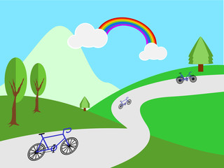 ride bicycle out door on hot summer holiday , illustration,vector.