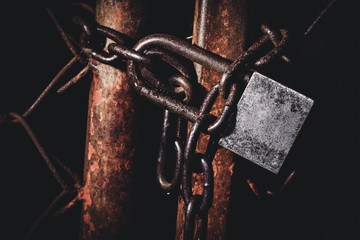 padlock with rusty metal chain