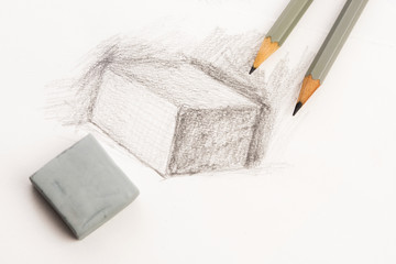 Drawing of artist by pencil on paper