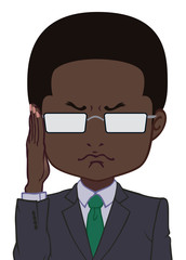 険しい曇り眼鏡のちびキャラ　男性　タイプE