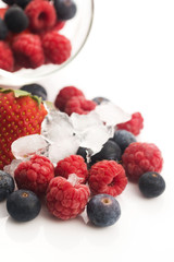 Closeup shot of frozen raspberries, blackberries and strawberries