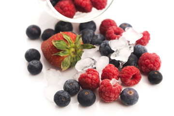 Closeup shot of frozen raspberries, blackberries and strawberries