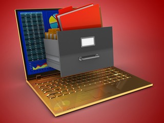 3d golden computer and archive