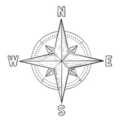 Compass rose with cardinal points. Hand drawn sketch