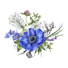 Watercolor bouquet. Hand drawn vintage botanical illustration - 202720137