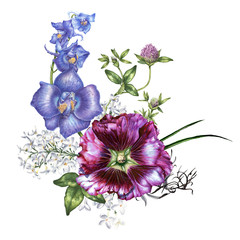 Watercolor bouquet. Hand drawn vintage botanical illustration - 202720160