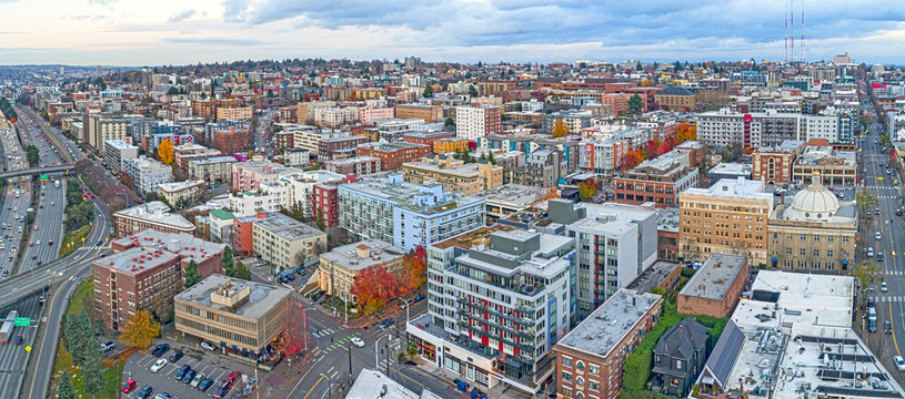 Capitol Hill Seattle Washington USA City Aerial Landscape Buildings Highway View