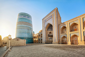 Kalta Minor minaret in Khiva, Khorezm Region, Uzbekistan - obrazy, fototapety, plakaty