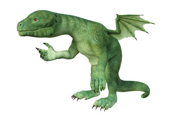 3D Rendering Fantasy Hatchling Dragon on White