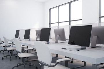 White table open plan office close up