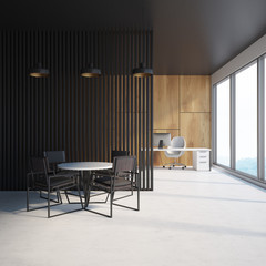 Fototapeta premium Black and wooden wall office waiting area