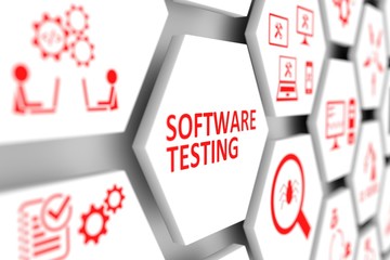 Software testing concept cell blurred background 3d illustration