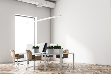 Eco style open plan office corner close up