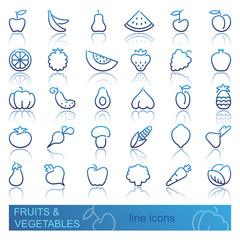 Contour icons of vegetables and fruit