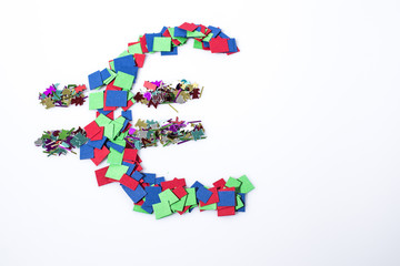 Abstract multicolor euro symbol isolated in a white background