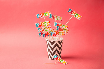 paper glass party on a pink background. Beach cheers celebration