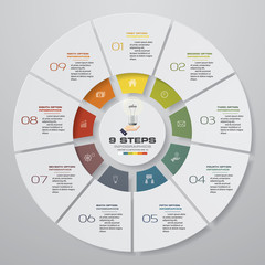 Abstract 9 steps modern pie chart infographics elements.Vector illustration.