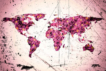 world map and flowers