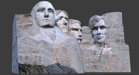 3d render of the Mount Rushmore monument. This has been isolated against a neutral grey background.