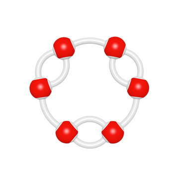 Smplified molecule model of benzene, 3D rendered object for education and school typography