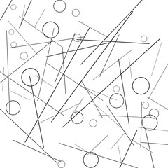 Geometric Memphis Background. Black and White Simple Pattern for Postcard, Print, Banner or Poster. Modern Abstract Background with Rings and Lines. Vector Texture in Trendy Minimalistic Style