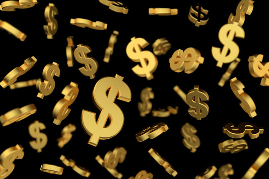 Golden dollar sign with soft focus. 3D rendering.