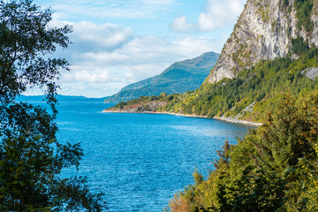 Fototapeta na wymiar Fjord with mountains landscape (volda, norway)