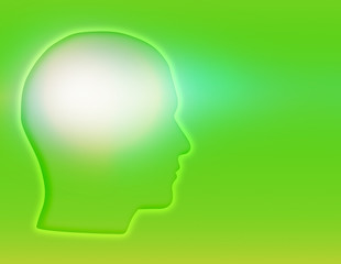 silhouette of a mans head with green background © little_rat
