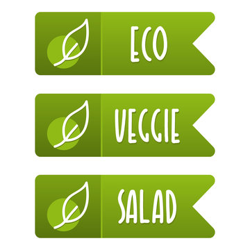 Eco, veggie and salad vegan banner set. Eps10 Vector.