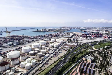 Fotobehang Industrieel gebouw Aerial view from Zona Franca - Port, the industrial port of Barcelona