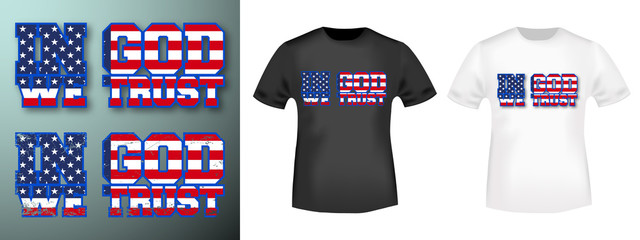 In God We Trust stamp and t shirt mockup
