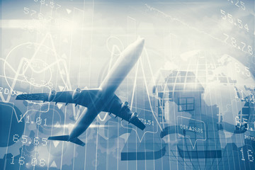 Plakat Graphic airplane against stocks and shares