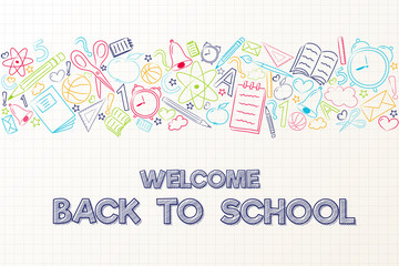 Back to school - cute poster with hand drawn elements. Vector.