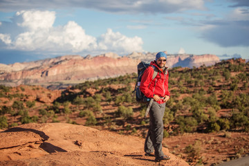 Hiker in Capitol reef National park in Utah, USA