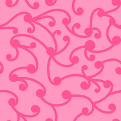 Pink curly seamless pattern. Swirls background. Vector illustration.