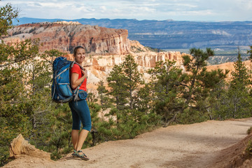 Naklejka premium Hiker visits Bryce canyon National park in Utah, USA