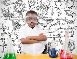 Pupil conducting science experiment against white background with vignette