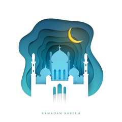 Fototapeta na wymiar Ramadan kareem islamic beautiful design template. Holiday composition in modern paper cut style. Trendy background for greeting card, banner, cover or poster. Vector illustration.