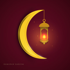 Ramadan kareem islamic beautiful design template. Composition with moon in paper cut style. Background for greeting card, banner, cover or poster. Vector illustration. EPS 10.