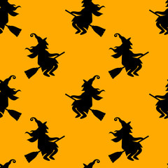 Abstract seamless halloween pattern for girls or boys. Creative vector background with cat, whitch, halloween. Funny pattern for textile and fabric. Fashion halloween style. Colorful bright picture