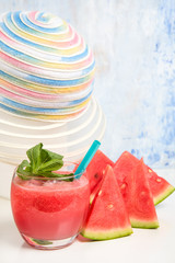 Summer background . Watermelon mood. Watermelon smoothie