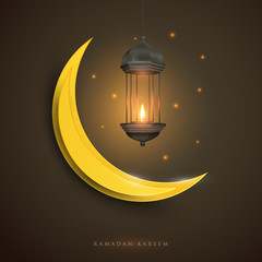 Ramadan kareem islamic beautiful design template. Composition with moon in paper cut style. Background for greeting card, banner, cover or poster. Vector illustration. EPS 10.