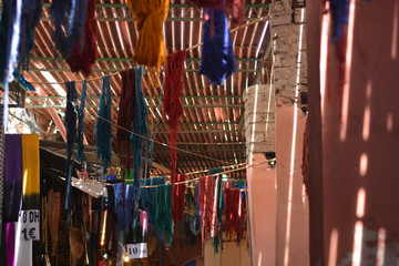 Fototapeta na wymiar colorful fabrics hanging in the wind